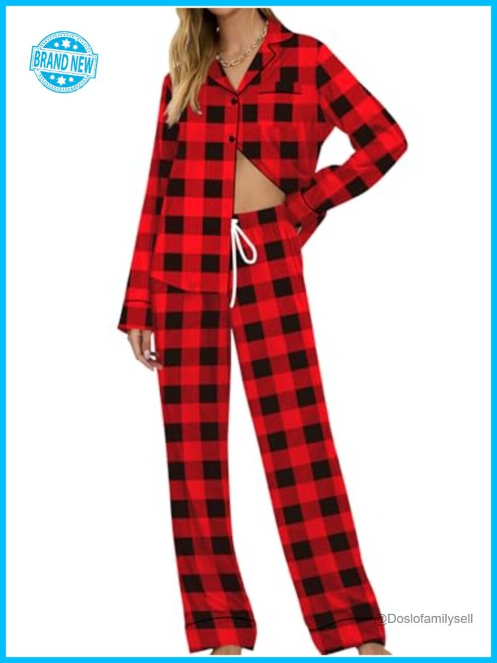 SWOMOG Women's Pajama Set Long Sleeve Button Down Sleepwear Soft Cotton Lounge